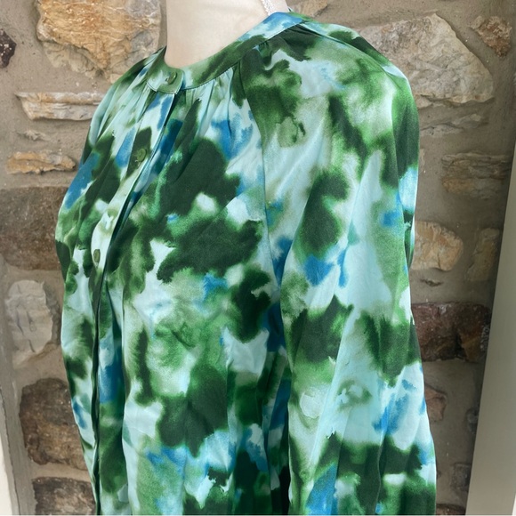 TUCKERNUCK Deep Lagoon Luca Puff Sleeve Button Down Blouse $178 - Picture 9 of 16